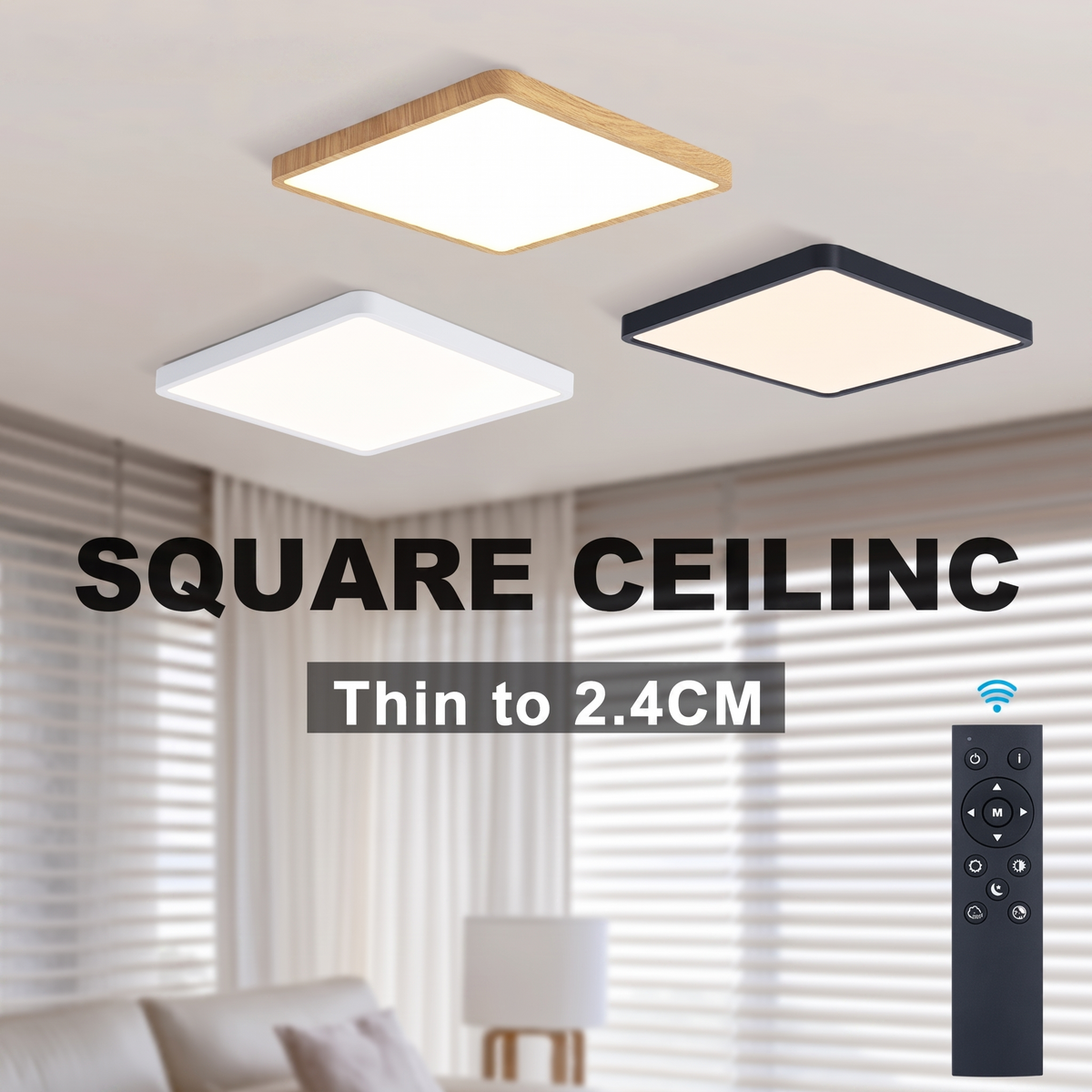 Square Dimmable Ceiling Light - slim 2.4cm profile