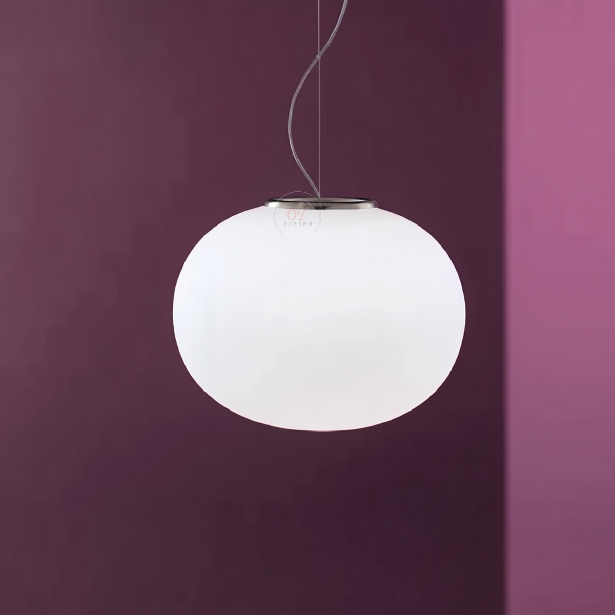 Milk Glass Oval Pendant on plum backdrop