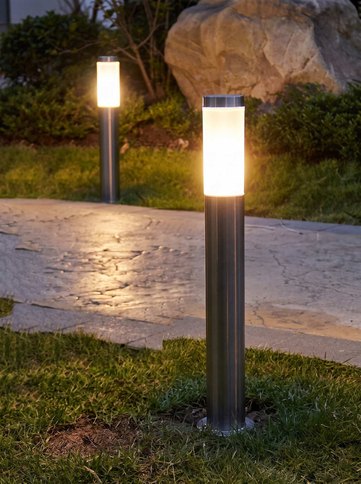 Stainless Steel Pathway Lantern - in use